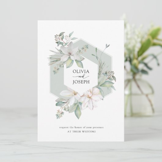 Sage Green | Eucalyptus en Magnolia bruiloft Kaart (Staand voorkant)