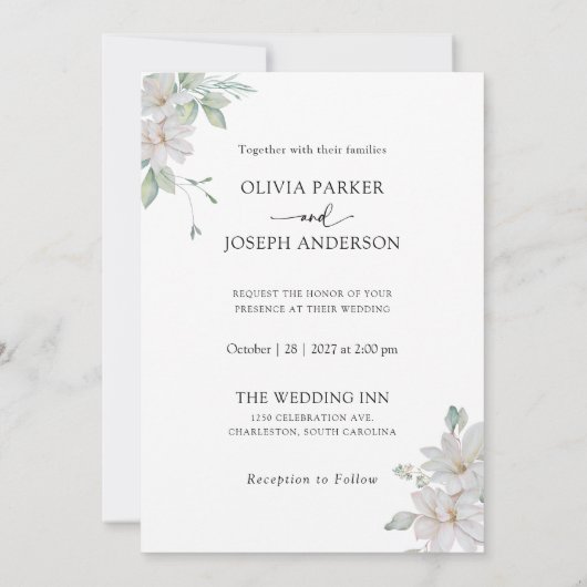 Sage Green | Eucalyptus en Magnolia bruiloft Kaart (Achterkant)