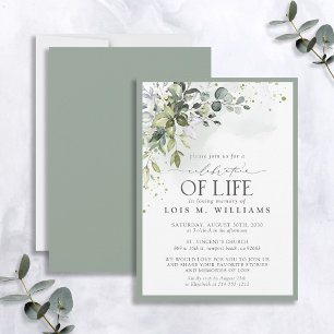 Sage Green Eucalyptus Floral Celebration of Life Kaart