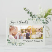 Sage Green Eucalyptus Foto Weddenschap Bedankt Kaart (Staand voorkant)