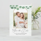 Sage Green Eucalyptus Garland Gold Oval Weddenscha Save The Date (Staand voorkant)