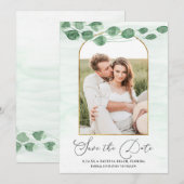 Sage Green Eucalyptus Garland Gold Oval Weddenscha Save The Date (Voorkant / Achterkant)