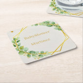 Sage Green Eucalyptus Gold Baby Shower Coasters Kartonnen Onderzetters (Schuin)