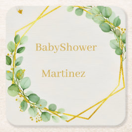 Sage Green Eucalyptus Gold Baby Shower Coasters Kartonnen Onderzetters