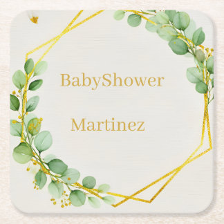 Sage Green Eucalyptus Gold Baby Shower Coasters Kartonnen Onderzetters