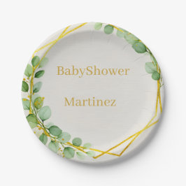 Sage Green Eucalyptus Gold Baby Shower Paper Plate Papieren Bordje