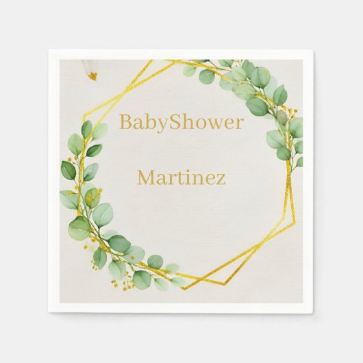 Sage Green Eucalyptus Gold Foliage Baby Shower Nap Servet (Voorkant)