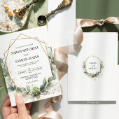 Sage Green Eucalyptus Gold Geometric Wedding  Kaart