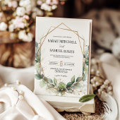 Sage Green Eucalyptus Gold Geometric Wedding  Kaart