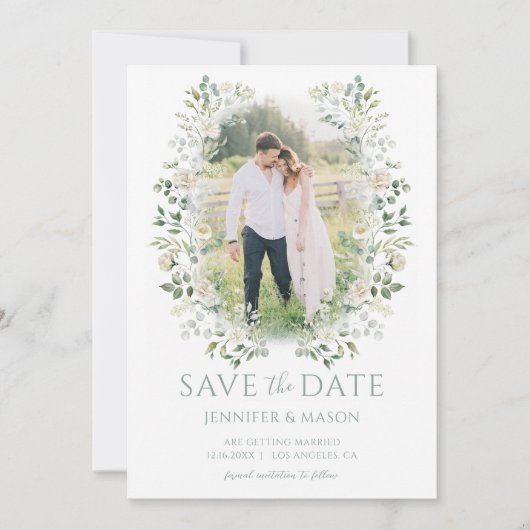 Sage Green Eucalyptus Greenery Bewaar de datum Fot Kaart (Voorkant)