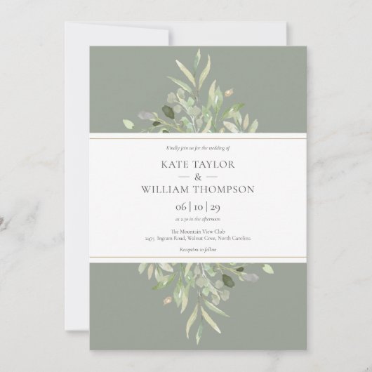 Sage Green Eucalyptus Greenery Foto Weddenschap Kaart (Voorkant)