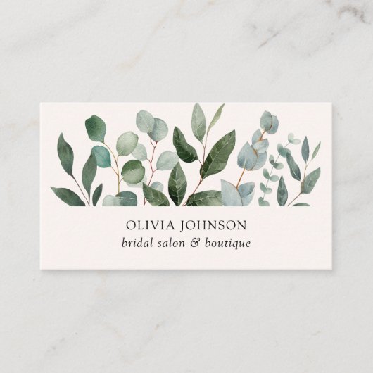 Sage Green Eucalyptus Greenery Leaf Visitekaartje (Voorkant)