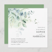 Sage Green Eucalyptus Greenery Square Weddenschap Kaart (Voorkant / Achterkant)