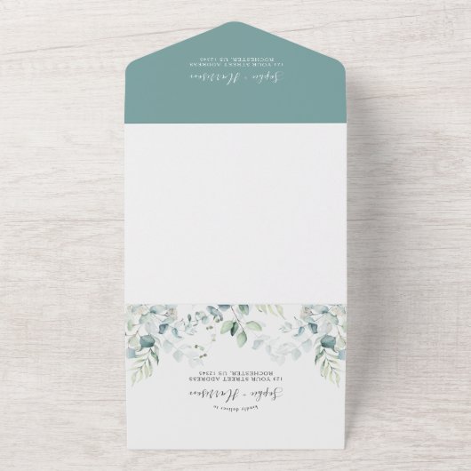 Sage Green Eucalyptus Greenery Weddenschap All In One Uitnodiging (Buitenkant)