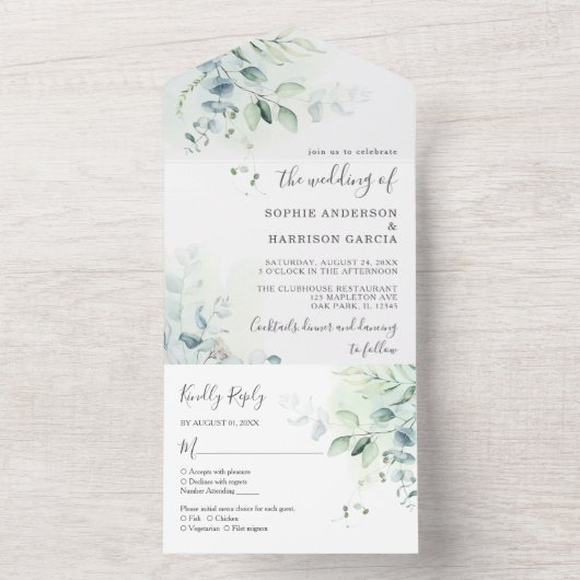 Sage Green Eucalyptus Greenery Weddenschap All In One Uitnodiging (Binnen)