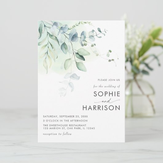 Sage Green Eucalyptus Greenery Wedding Kaart (Staand voorkant)