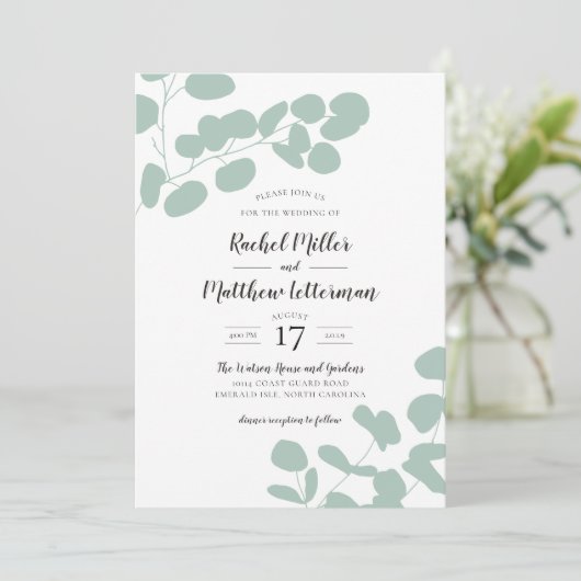 Sage Green Eucalyptus Greenery Wedding Kaart (Staand voorkant)