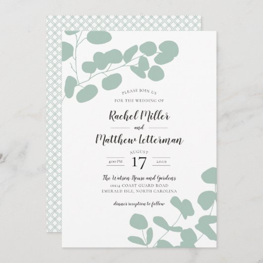 Sage Green Eucalyptus Greenery Wedding Kaart (Voorkant / Achterkant)