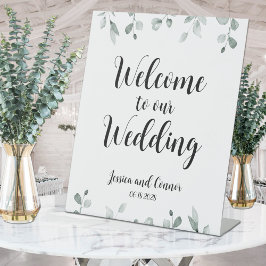 Sage Green Eucalyptus Greenery Welcome to Wedding Reclamebord Met Voetstuk