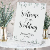 Sage Green Eucalyptus Greenery Welcome to Wedding Reclamebord Met Voetstuk
