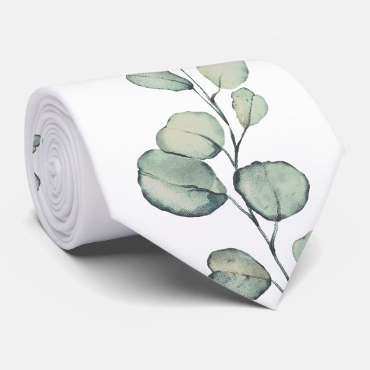 Sage Green Eucalyptus Greenery White Wedding Stropdas (Opgerold)