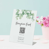 Sage Green Eucalyptus Honeymoon Fund QR-code Reclamebord Met Voetstuk