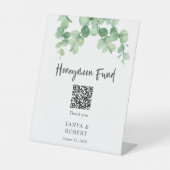 Sage Green Eucalyptus Honeymoon Fund QR-code Reclamebord Met Voetstuk (Voorkant)