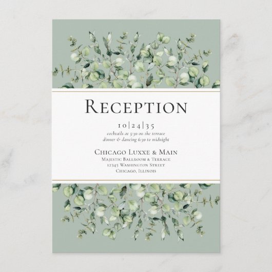 Sage Green Eucalyptus huwelijksreceptie Informatiekaartje (Voorkant)