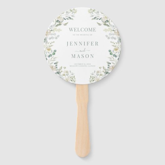 Sage Green Eucalyptus Krans Boho Trouwprogramma Handwaaier (Voorkant)