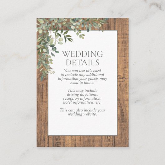 Sage Green Eucalyptus Lace Wood - Gegevens Informatiekaartje (Voorkant)