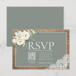 Sage Green Eucalyptus Lace Wood Weddenschap QR RSV RSVP Kaartje
