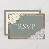 Sage Green Eucalyptus Lace Wood Weddenschap RSVP (Voorkant / Achterkant)