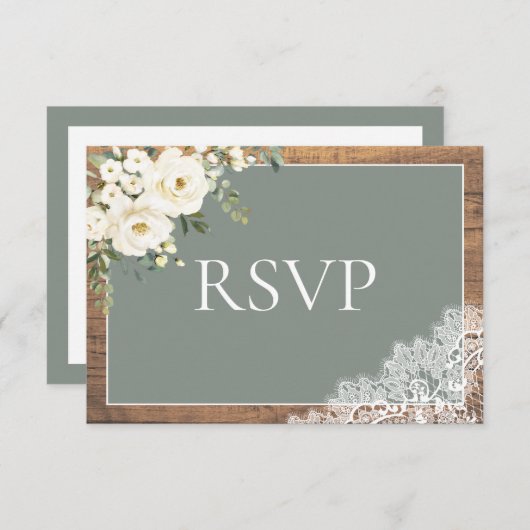 Sage Green Eucalyptus Lace Wood Weddenschap RSVP (Voorkant / Achterkant)