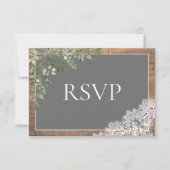Sage Green Eucalyptus Lace Wood Weddenschap RSVP (Voorkant)