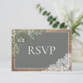 Sage Green Eucalyptus Lace Wood Weddenschap RSVP (Staand voorkant)