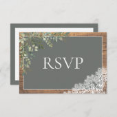 Sage Green Eucalyptus Lace Wood Weddenschap RSVP (Voorkant / Achterkant)