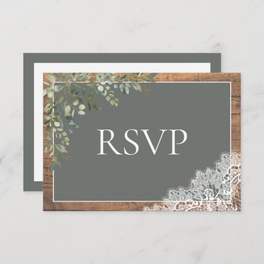 Sage Green Eucalyptus Lace Wood Weddenschap RSVP (Voorkant / Achterkant)