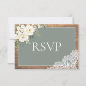 Sage Green Eucalyptus Lace Wood Weddenschap RSVP Kaartje (Voorkant)