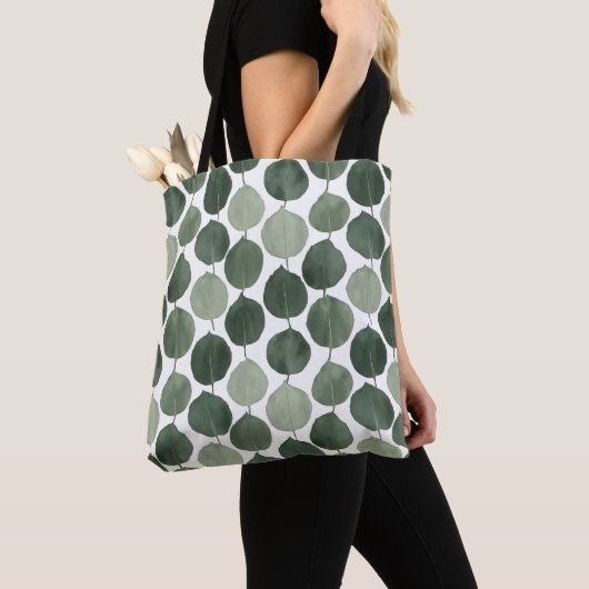 Sage Green Eucalyptus Leaf Pattern Botanical Plant Tote Bag (Dichtbij)