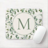 Sage Green Eucalyptus Leaves Cream Monogram Muismat (Met muis)