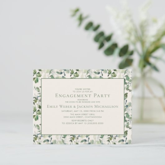 Sage Green Eucalyptus Leaves Cream Verloving Briefkaart (Staand voorkant)