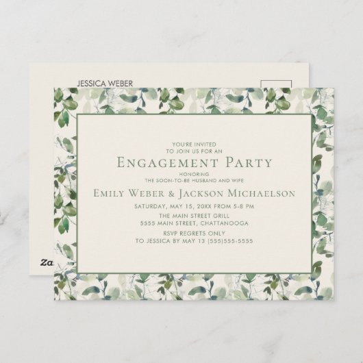 Sage Green Eucalyptus Leaves Cream Verloving Briefkaart (Voorkant / Achterkant)