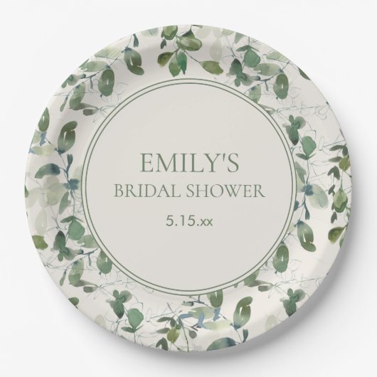 Sage Green Eucalyptus Leaves Cream Vrijgezellenfee Papieren Bordje (Voorkant)