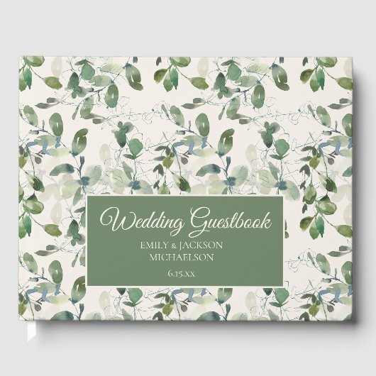 Sage Green Eucalyptus Leaves Cream Wedding Gastenboek (Voorkant)