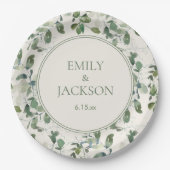 Sage Green Eucalyptus Leaves Cream Wedding Papieren Bordje (Voorkant)