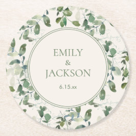 Sage Green Eucalyptus Leaves Cream Wedding Ronde Kartonnen Onderzetter