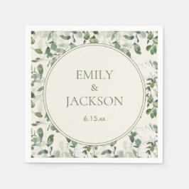 Sage Green Eucalyptus Leaves Cream Wedding Servet