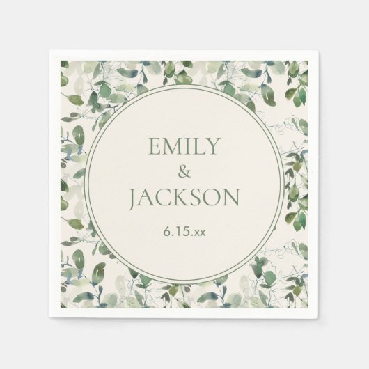 Sage Green Eucalyptus Leaves Cream Wedding Servet (Voorkant)