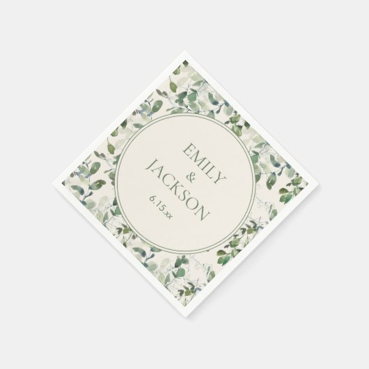 Sage Green Eucalyptus Leaves Cream Wedding Servet (Hoek)