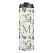 Sage Green Eucalyptus Leaves op Cream Monogram Thermosbeker (Voorkant)